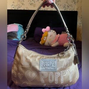 Coach Poppy story patch metallic gold shoulder bag